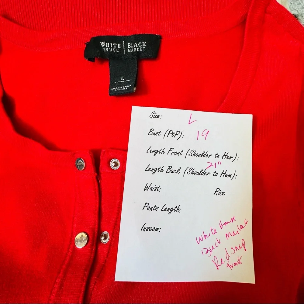 White House Black Market Scarlet Snap Front Sweater - Picture 3 of 4